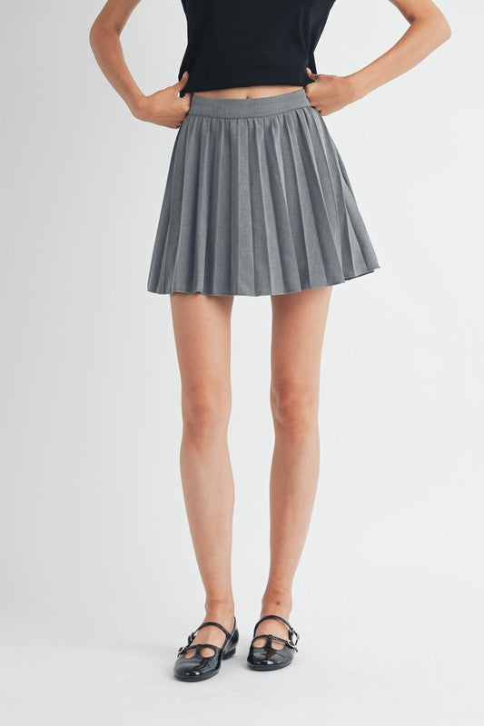 Pleated Mini Skirt - Grey-skirt- Hometown Style HTS, women's in store and online boutique located in Ingersoll, Ontario