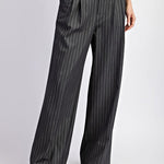 Pinstripe Straight Leg Pants - Grey-dress pants- Hometown Style HTS, women's in store and online boutique located in Ingersoll, Ontario