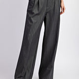 Pinstripe Straight Leg Pants - Grey-dress pants- Hometown Style HTS, women's in store and online boutique located in Ingersoll, Ontario