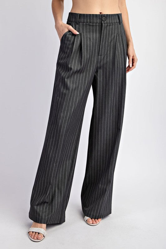 Pinstripe Straight Leg Pants - Grey-dress pants- Hometown Style HTS, women's in store and online boutique located in Ingersoll, Ontario