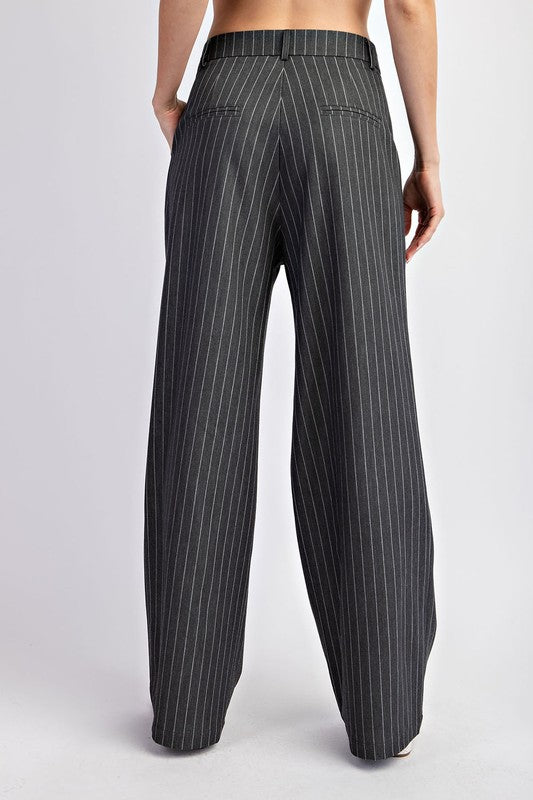 Pinstripe Straight Leg Pants - Grey-dress pants- Hometown Style HTS, women's in store and online boutique located in Ingersoll, Ontario