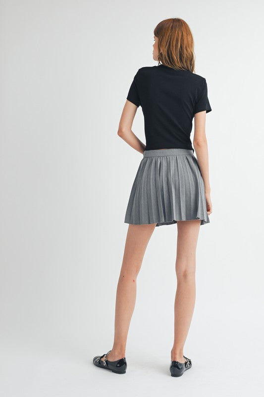 Pleated Mini Skirt - Grey-skirt- Hometown Style HTS, women's in store and online boutique located in Ingersoll, Ontario