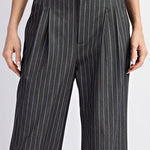 Pinstripe Straight Leg Pants - Grey-dress pants- Hometown Style HTS, women's in store and online boutique located in Ingersoll, Ontario