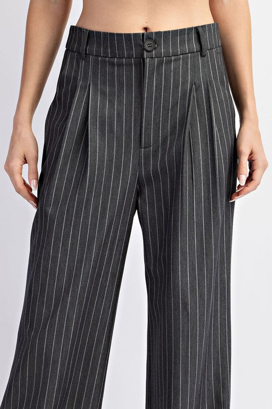 Pinstripe Straight Leg Pants - Grey-dress pants- Hometown Style HTS, women's in store and online boutique located in Ingersoll, Ontario