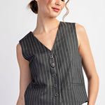 Pinstripe Vest - Grey-vest- Hometown Style HTS, women's in store and online boutique located in Ingersoll, Ontario