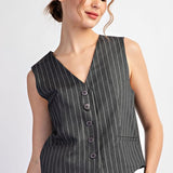 Pinstripe Vest - Grey-vest- Hometown Style HTS, women's in store and online boutique located in Ingersoll, Ontario