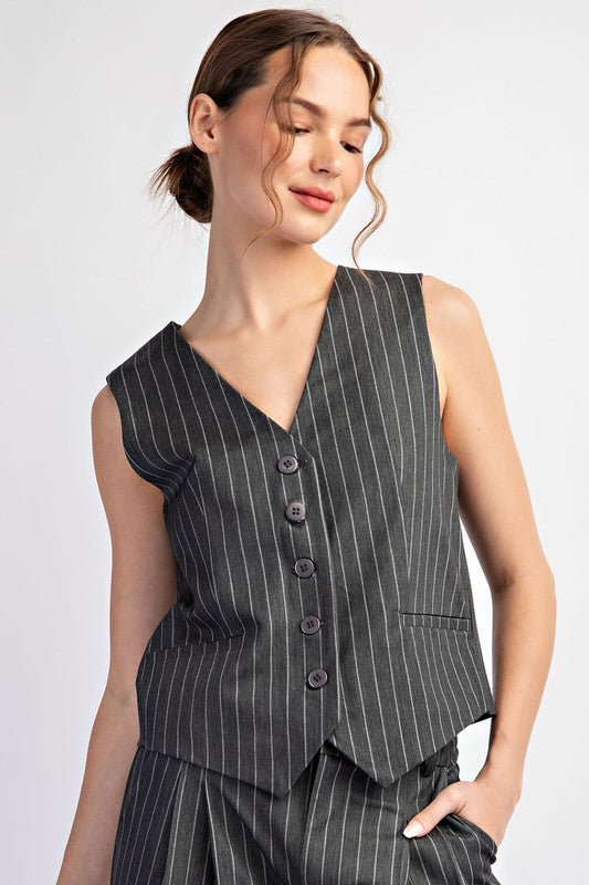 Pinstripe Vest - Grey-vest- Hometown Style HTS, women's in store and online boutique located in Ingersoll, Ontario