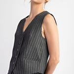 Pinstripe Vest - Grey-vest- Hometown Style HTS, women's in store and online boutique located in Ingersoll, Ontario