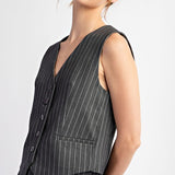 Pinstripe Vest - Grey-vest- Hometown Style HTS, women's in store and online boutique located in Ingersoll, Ontario