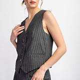 Pinstripe Vest - Grey-vest- Hometown Style HTS, women's in store and online boutique located in Ingersoll, Ontario