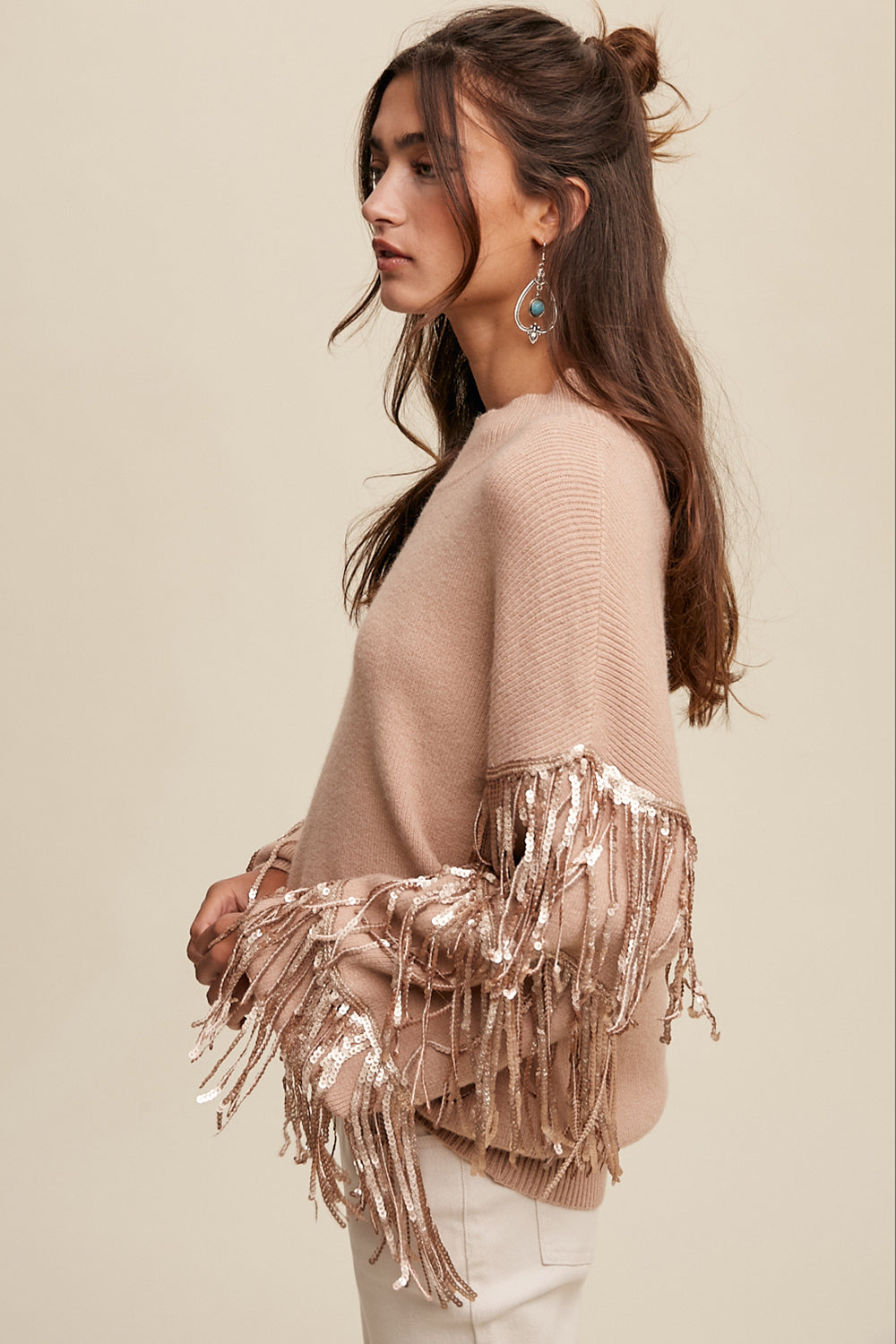 Fringe Sequin Sleeve Sweater - Coco-Sweater- Hometown Style HTS, women's in store and online boutique located in Ingersoll, Ontario