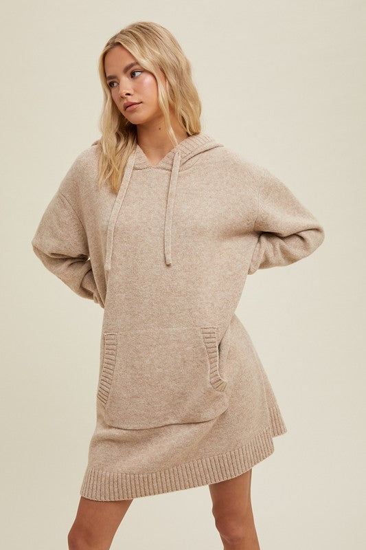 Brushed Hooded Sweater Mini Dress - Taupe-Dress- Hometown Style HTS, women's in store and online boutique located in Ingersoll, Ontario