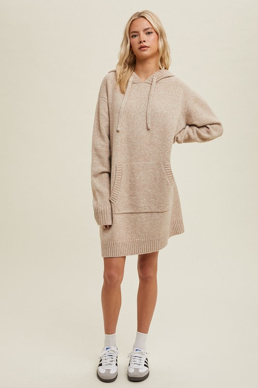 Brushed Hooded Sweater Mini Dress - Taupe-Dress- Hometown Style HTS, women's in store and online boutique located in Ingersoll, Ontario