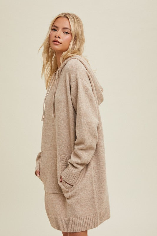 Brushed Hooded Sweater Mini Dress - Taupe-Dress- Hometown Style HTS, women's in store and online boutique located in Ingersoll, Ontario