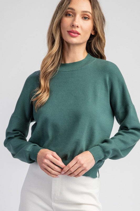 Solid Mock Neck Sweater - Hunter Green-Sweater- Hometown Style HTS, women's in store and online boutique located in Ingersoll, Ontario