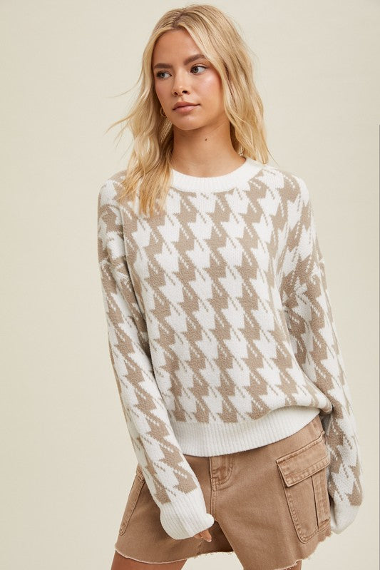 Houndstooth Sweater - Ivory-sweater- Hometown Style HTS, women's in store and online boutique located in Ingersoll, Ontario