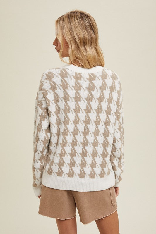 Houndstooth Sweater - Ivory-sweater- Hometown Style HTS, women's in store and online boutique located in Ingersoll, Ontario