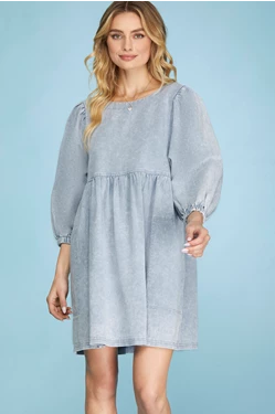 Twill Babydoll Dress - Light Blue-Dresses- Hometown Style HTS, women's in store and online boutique located in Ingersoll, Ontario