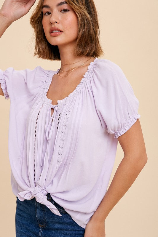 Ruffled Short Sleeve Button Up - Lilac-Shirts & Tops- Hometown Style HTS, women's in store and online boutique located in Ingersoll, Ontario