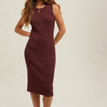 Ribbed Knit Sweater Midi Dress - Merlot-Dresses- Hometown Style HTS, women's in store and online boutique located in Ingersoll, Ontario