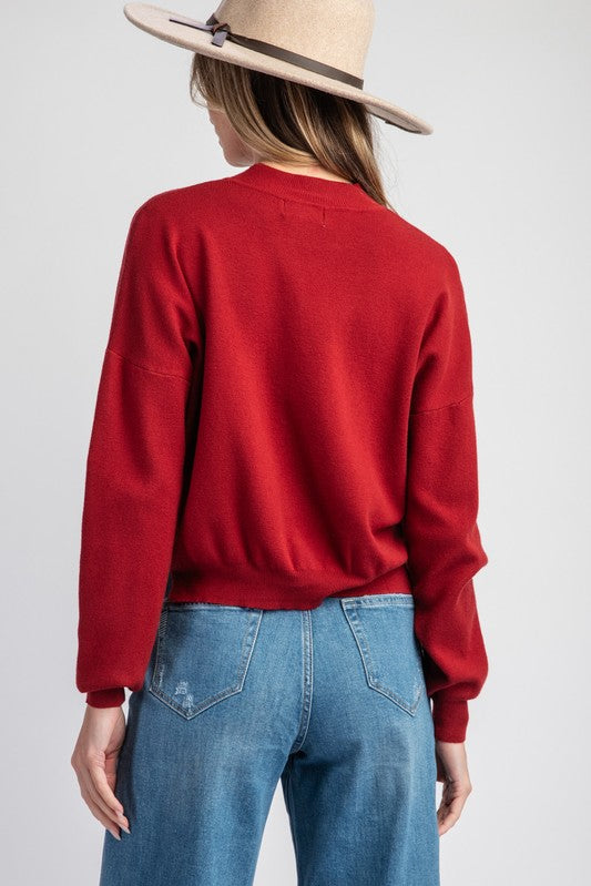 Solid Mock Neck Sweater - Merlot-Sweater- Hometown Style HTS, women's in store and online boutique located in Ingersoll, Ontario