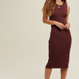 Ribbed Knit Sweater Midi Dress - Merlot-Dresses- Hometown Style HTS, women's in store and online boutique located in Ingersoll, Ontario