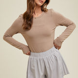 Basic Fitted Knit Top - Mocha-tee- Hometown Style HTS, women's in store and online boutique located in Ingersoll, Ontario