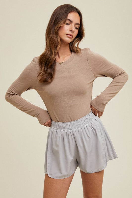 Basic Fitted Knit Top - Mocha-tee- Hometown Style HTS, women's in store and online boutique located in Ingersoll, Ontario