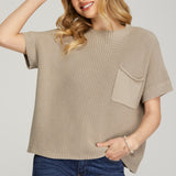 Short Sleeve Sweater Top - Mocha-Tops- Hometown Style HTS, women's in store and online boutique located in Ingersoll, Ontario