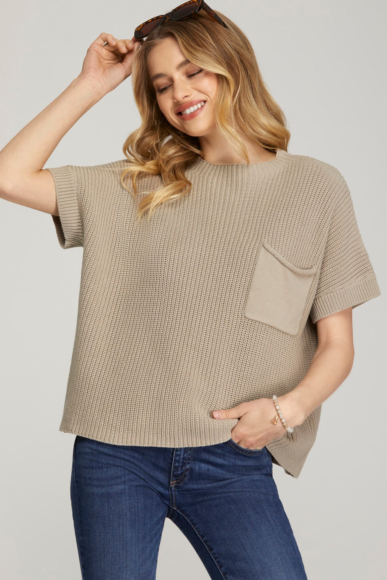 Short Sleeve Sweater Top - Mocha-Tops- Hometown Style HTS, women's in store and online boutique located in Ingersoll, Ontario