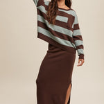 Striped Sweater & Knit Pencil Skirt - Mocha-set- Hometown Style HTS, women's in store and online boutique located in Ingersoll, Ontario