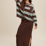 Striped Sweater & Knit Pencil Skirt - Mocha-set- Hometown Style HTS, women's in store and online boutique located in Ingersoll, Ontario