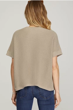 Short Sleeve Sweater Top - Mocha-Tops- Hometown Style HTS, women's in store and online boutique located in Ingersoll, Ontario