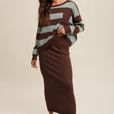 Striped Sweater & Knit Pencil Skirt - Mocha-set- Hometown Style HTS, women's in store and online boutique located in Ingersoll, Ontario