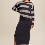 Striped Sweater & Knit Pencil Skirt - Navy-set- Hometown Style HTS, women's in store and online boutique located in Ingersoll, Ontario