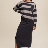 Striped Sweater & Knit Pencil Skirt - Navy-set- Hometown Style HTS, women's in store and online boutique located in Ingersoll, Ontario