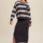 Striped Sweater & Knit Pencil Skirt - Navy-set- Hometown Style HTS, women's in store and online boutique located in Ingersoll, Ontario