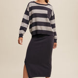 Striped Sweater & Knit Pencil Skirt - Navy-set- Hometown Style HTS, women's in store and online boutique located in Ingersoll, Ontario