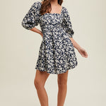 Floral Ruched Bust Mini Dress - Navy & Ivory-Dress- Hometown Style HTS, women's in store and online boutique located in Ingersoll, Ontario