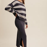 Striped Sweater & Knit Pencil Skirt - Navy-set- Hometown Style HTS, women's in store and online boutique located in Ingersoll, Ontario