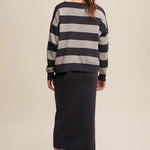 Striped Sweater & Knit Pencil Skirt - Navy-set- Hometown Style HTS, women's in store and online boutique located in Ingersoll, Ontario