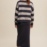 Striped Sweater & Knit Pencil Skirt - Navy-set- Hometown Style HTS, women's in store and online boutique located in Ingersoll, Ontario