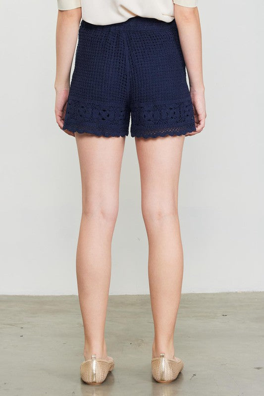Crochet Shorts - Navy-Shorts- Hometown Style HTS, women's in store and online boutique located in Ingersoll, Ontario