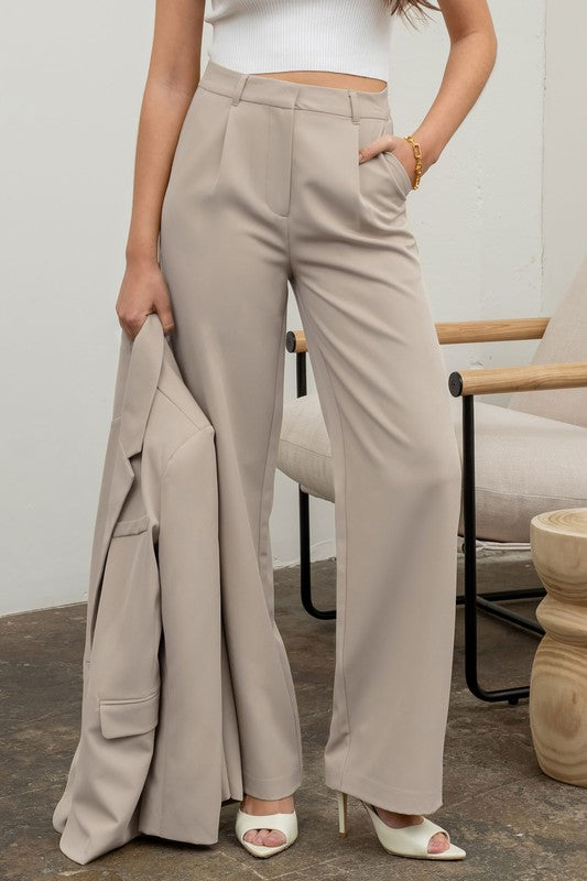 Wide Leg Slacks - Oatmeal-Pants- Hometown Style HTS, women's in store and online boutique located in Ingersoll, Ontario