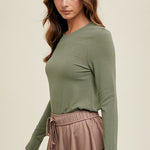 Basic Fitted Knit Top - Olive-tee- Hometown Style HTS, women's in store and online boutique located in Ingersoll, Ontario