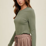 Basic Fitted Knit Top - Olive-tee- Hometown Style HTS, women's in store and online boutique located in Ingersoll, Ontario