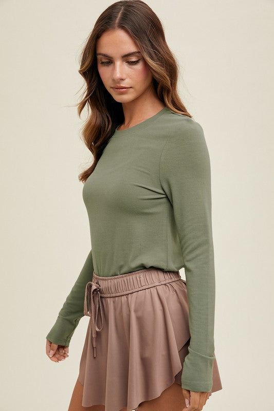 Basic Fitted Knit Top - Olive-tee- Hometown Style HTS, women's in store and online boutique located in Ingersoll, Ontario