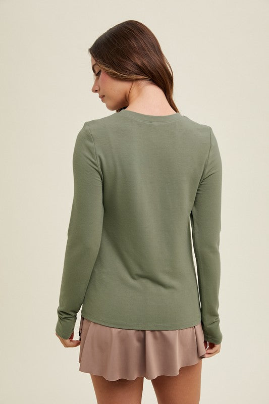 Basic Fitted Knit Top - Olive-tee- Hometown Style HTS, women's in store and online boutique located in Ingersoll, Ontario