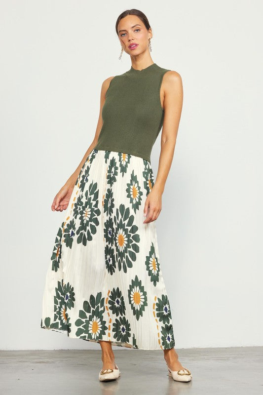 Sleeveless Pleated Maxi Dress - Olive-Dress- Hometown Style HTS, women's in store and online boutique located in Ingersoll, Ontario