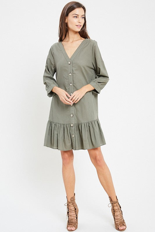 Button Down Dress - Olive-dress- Hometown Style HTS, women's in store and online boutique located in Ingersoll, Ontario